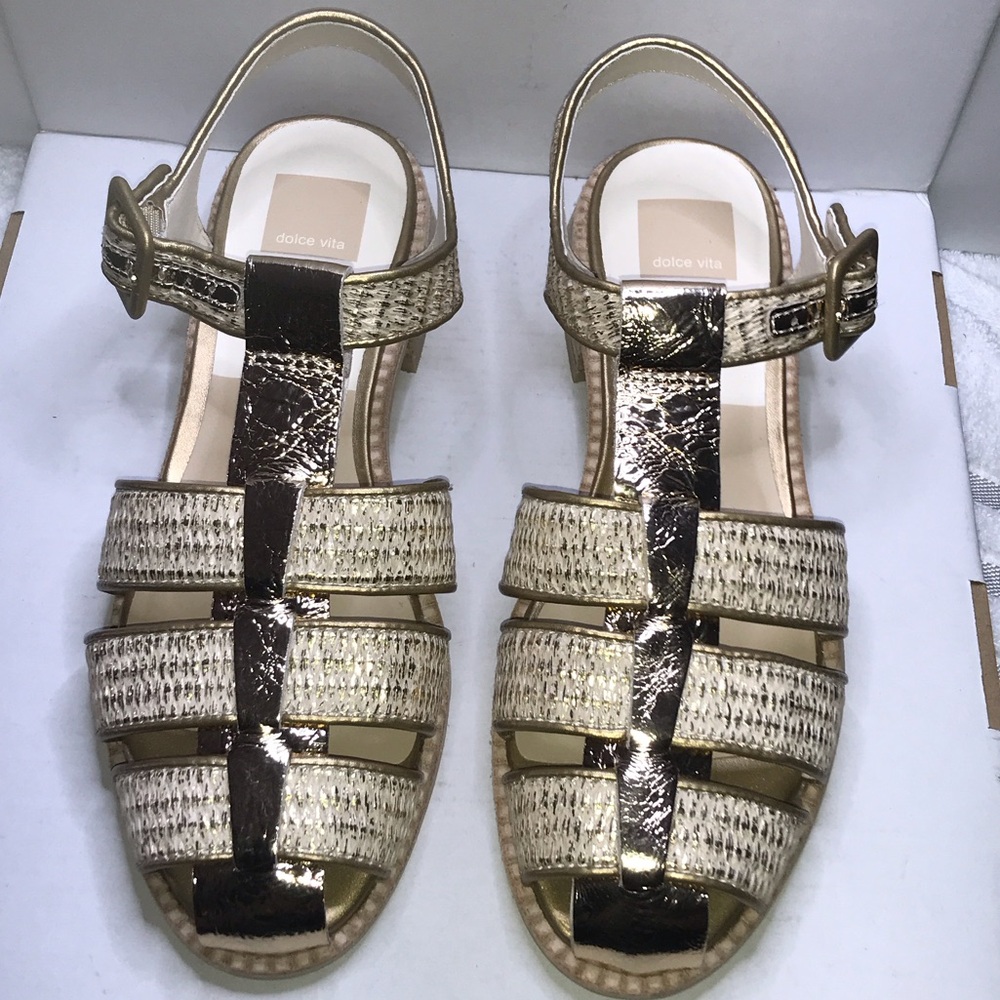 Dolce Vita Gold Metallic Braided T-Strap Sandals